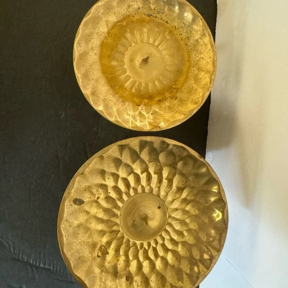 Vintage Brass Hammered Candle Sticks, pair